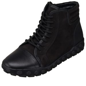 Büyük Numara Siyah Deri Erkek Bot - -Gom808 Siyah Garnili