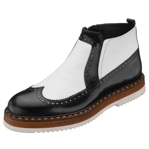 Büyük Numara Erkek Üst Kalite Deri Bot - AGS4007 Siyah Beyaz